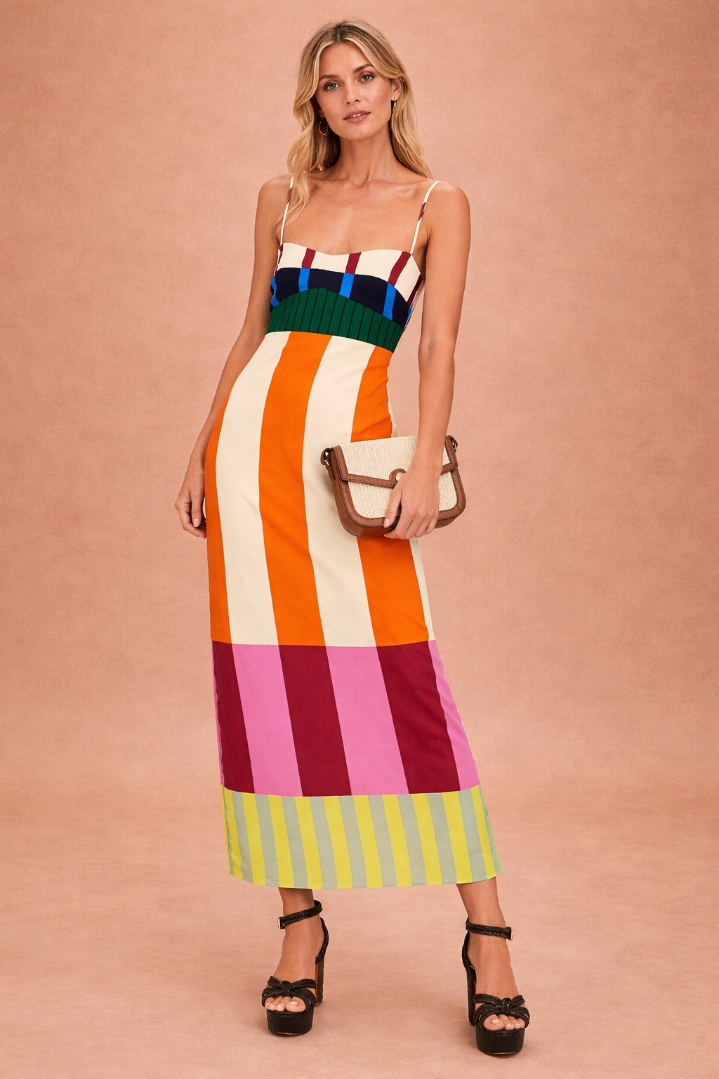 striped spaghetti strap bodycon dress Bold Stripe Colourblock Midi Dress, Multicolor / L plus-size-jurken SIZE:MISSY Crystal Straps Maxi Dress What are the care