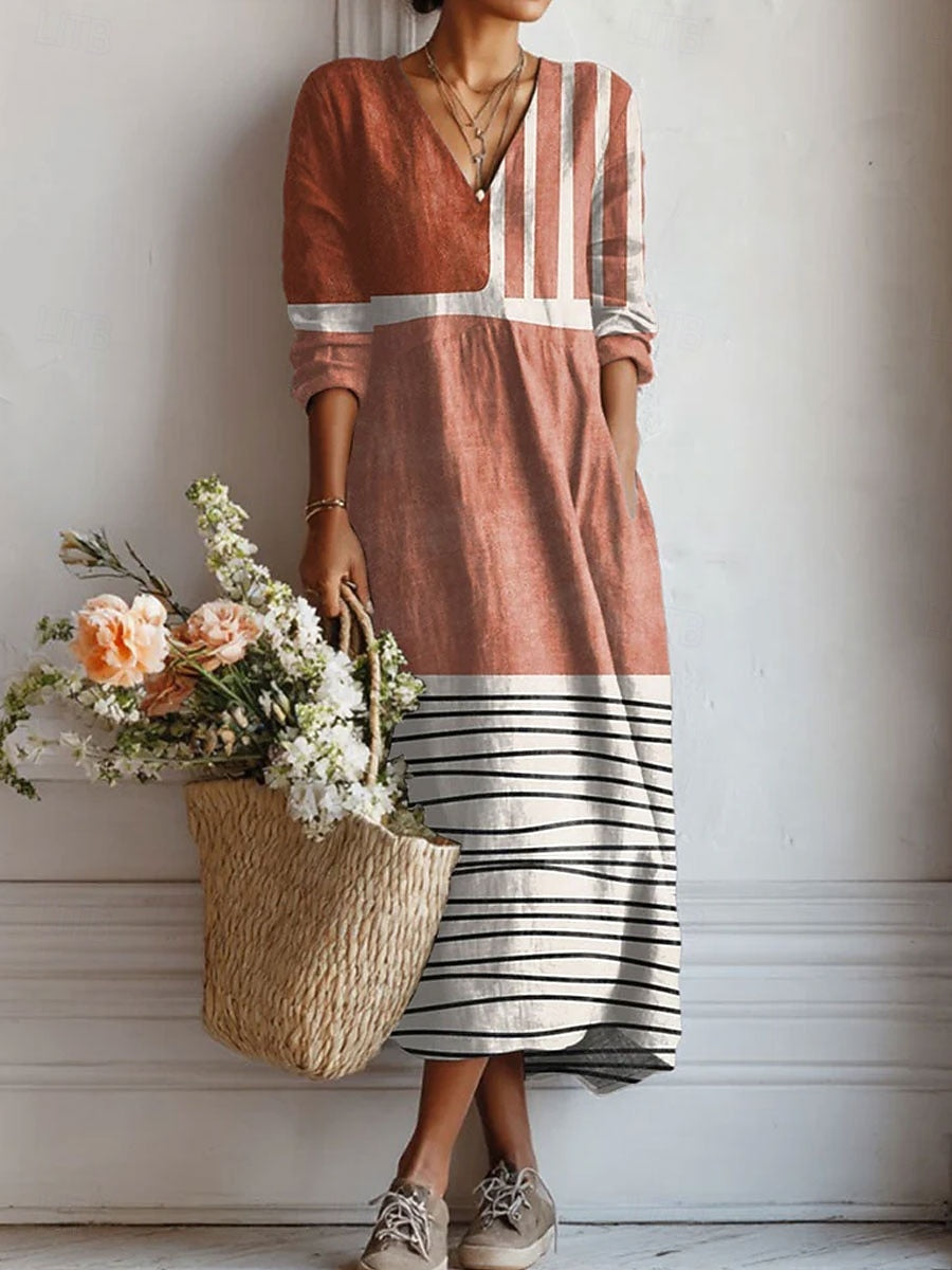 color block linen dress Striped Colour V-Neck Casual Maxi Mini Dress Size:17 x 35 Imily Bela Womens V newarrivalsspring