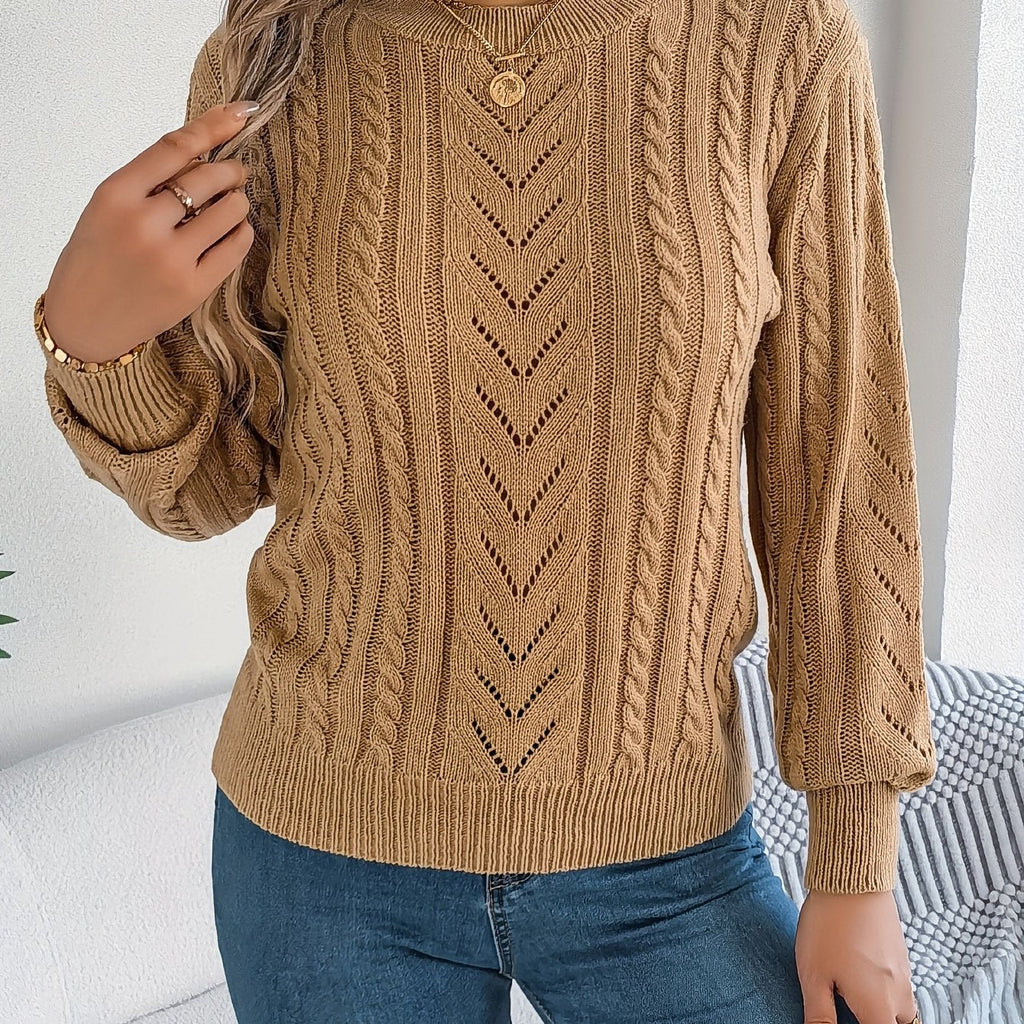 Elspeth | Women's Pointelle Cable Knit Crew Neck Sweater