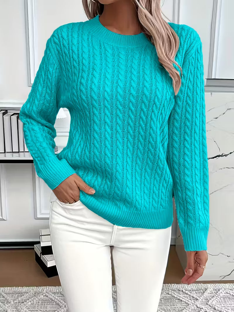 Ravae | Women's Cable Knit Crew Neck Sweater for Casual Autumn Layering
