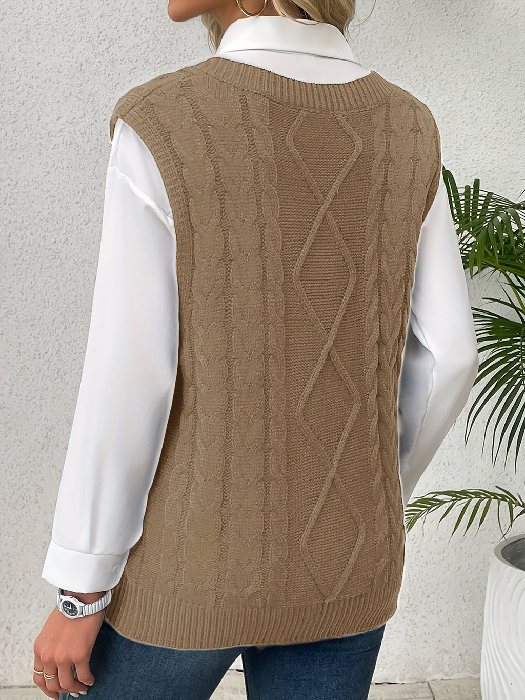 Delaney | Women's Cable Knit V-Neck Sweater Vest