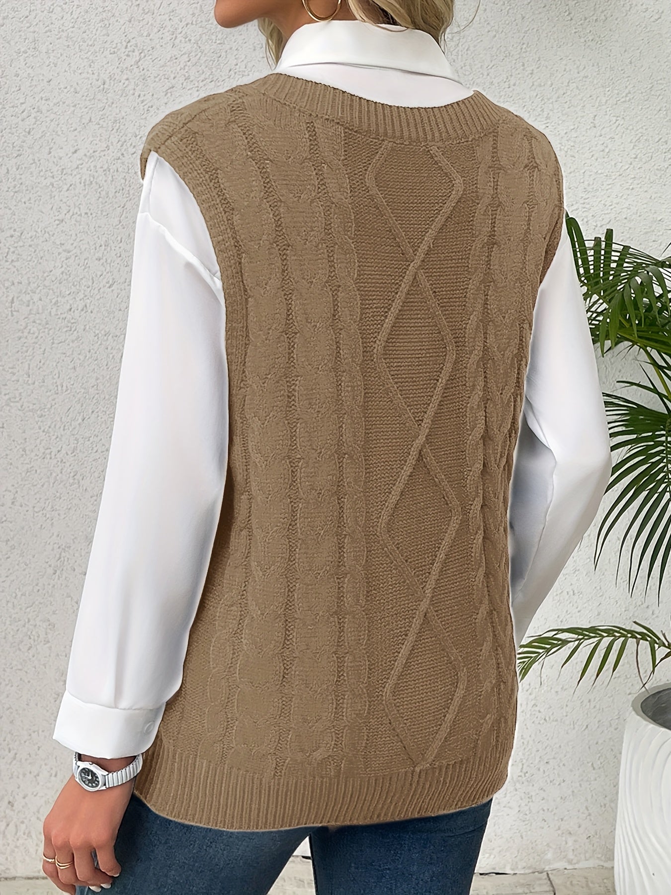 Delaney | Women's Cable Knit V-Neck Sweater Vest