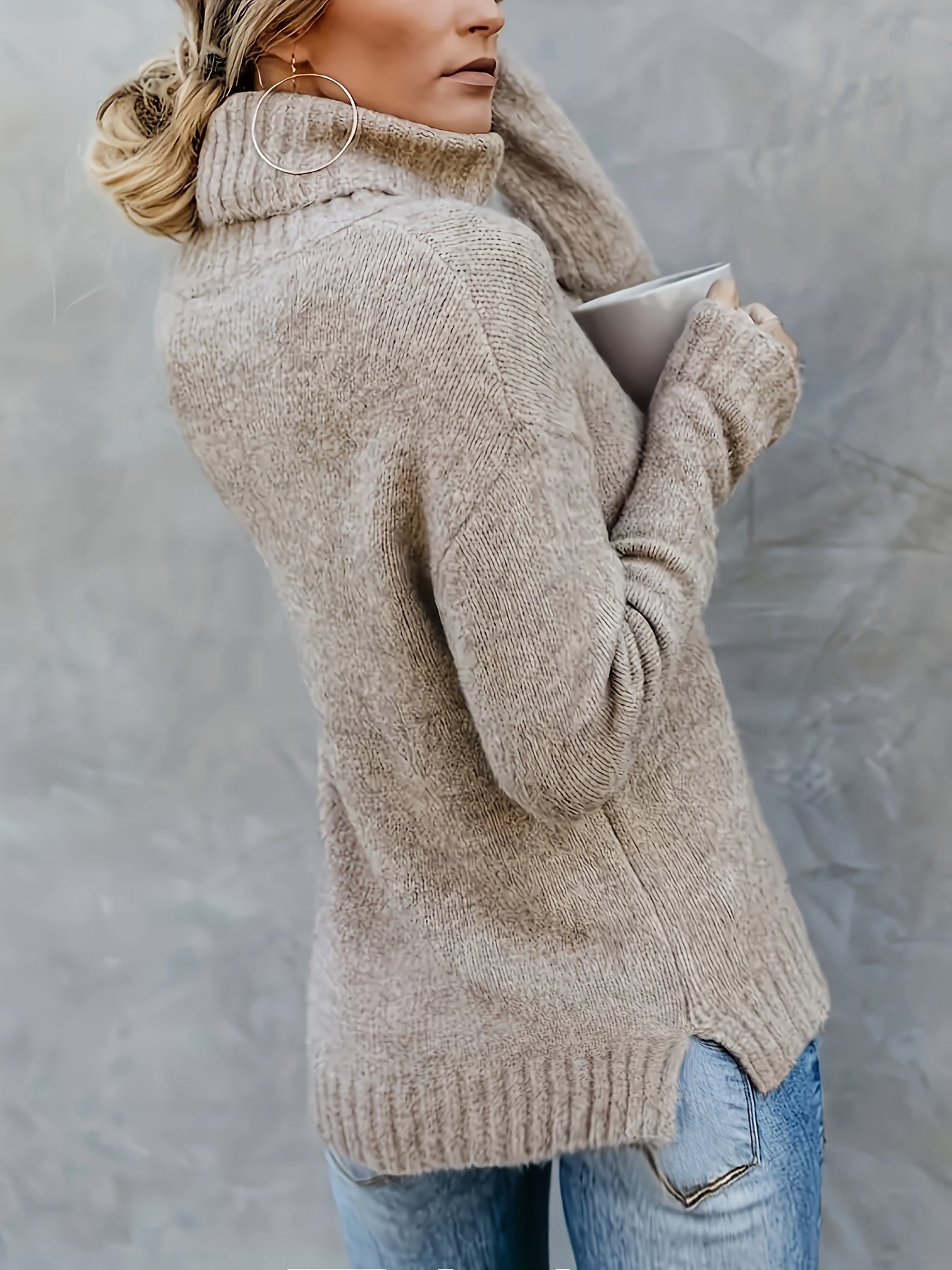 Isolde | Women's Cotton Turtleneck Sweater with Split Hem for Casual Fall Wear