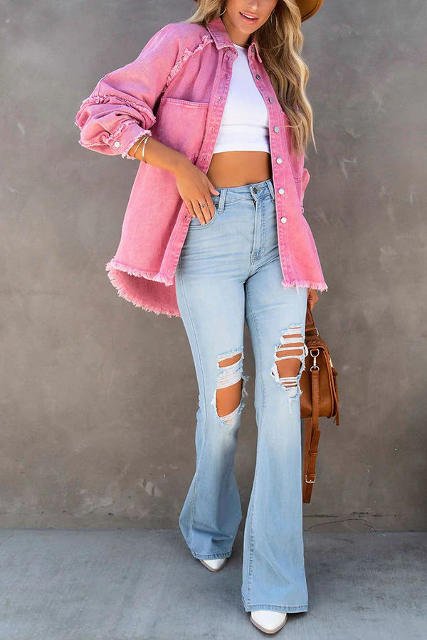 Camille | Women's Oversized Frayed Denim Shirt Jacket