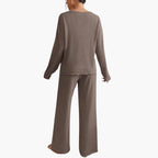 Eleonora | Women's Ribbed Knit V-Neck Sweater and Wide Leg Pants Set