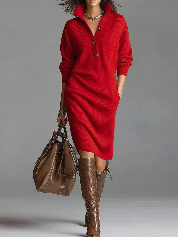 Odette | Women's Button Detail Collared Sweater Dress