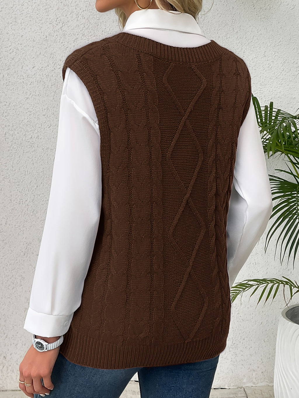 Delaney | Women's Cable Knit V-Neck Sweater Vest