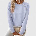 Naomi | Women's Crew Neck Pullover with Pearl Button Shoulder Trim