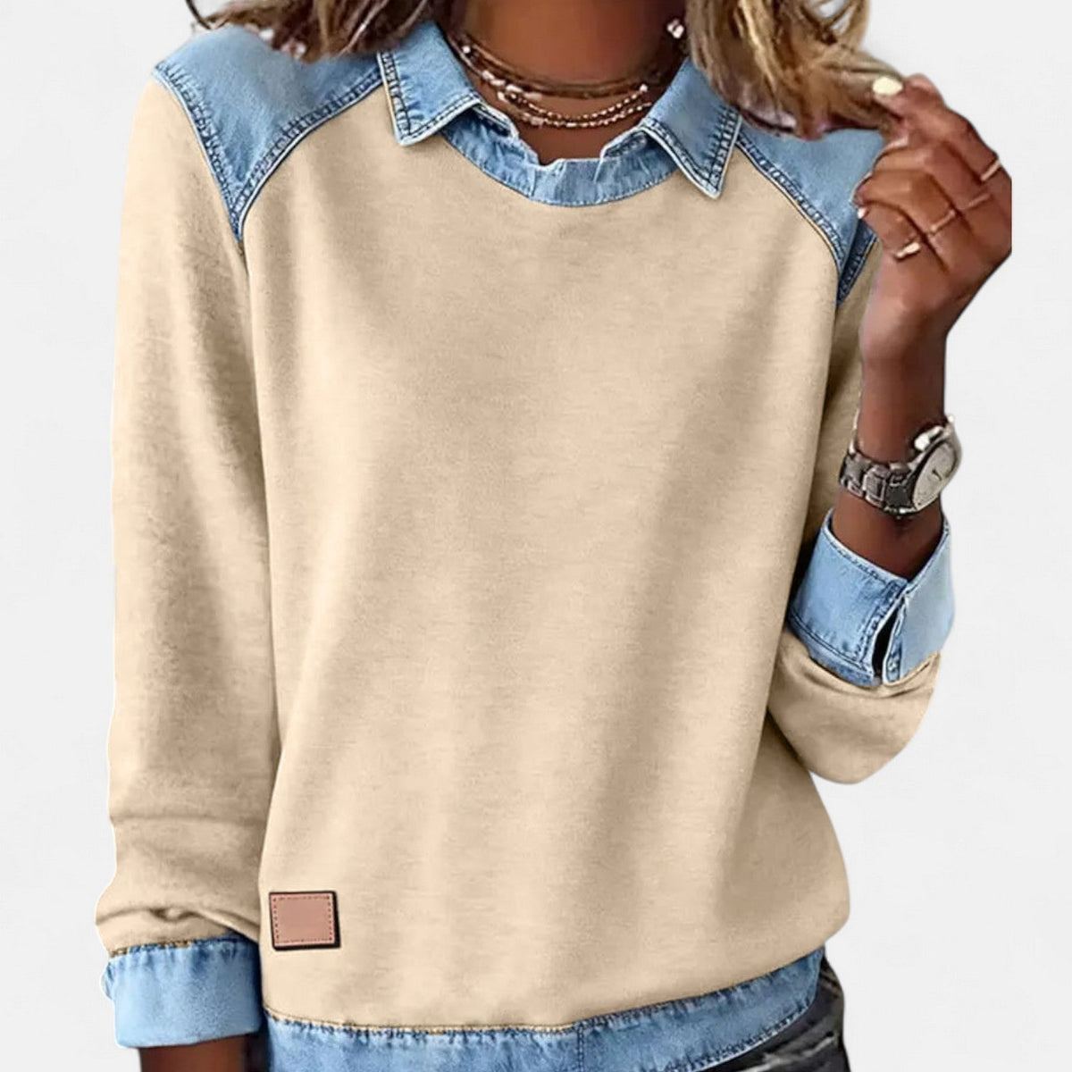 Marguerite | A Crew Neck Sweatshirt for Women, Finished with Denim Trim
