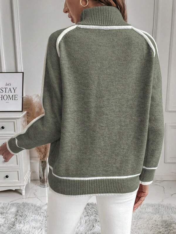 Faye | Women's Turtleneck Sweater with Contrast Stripe Detail, Cropped