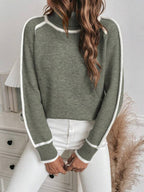 Faye | Women's Turtleneck Sweater with Contrast Stripe Detail, Cropped
