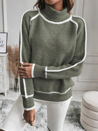 Faye | Women's Turtleneck Sweater with Contrast Stripe Detail, Cropped