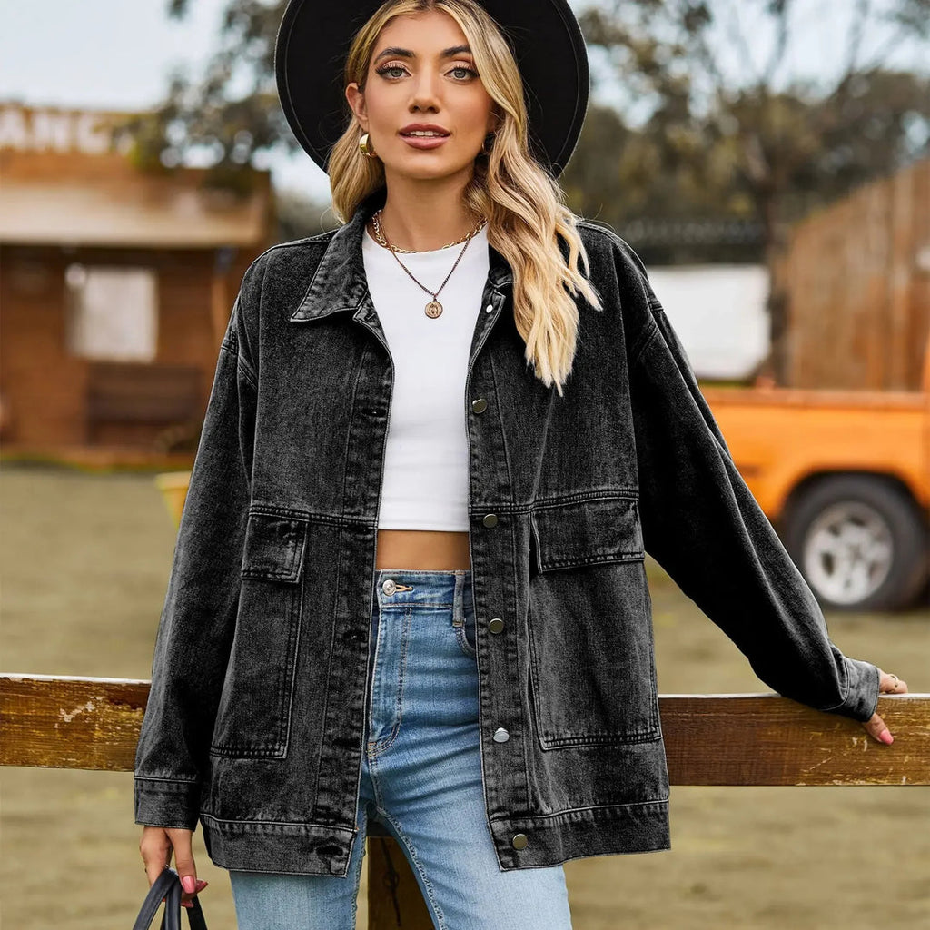Isobel | Women's Oversized Denim Shirt Jacket with Patch Pockets