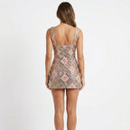 Aria | Women's Sequin Square Neck Print Homecoming Mini Dress