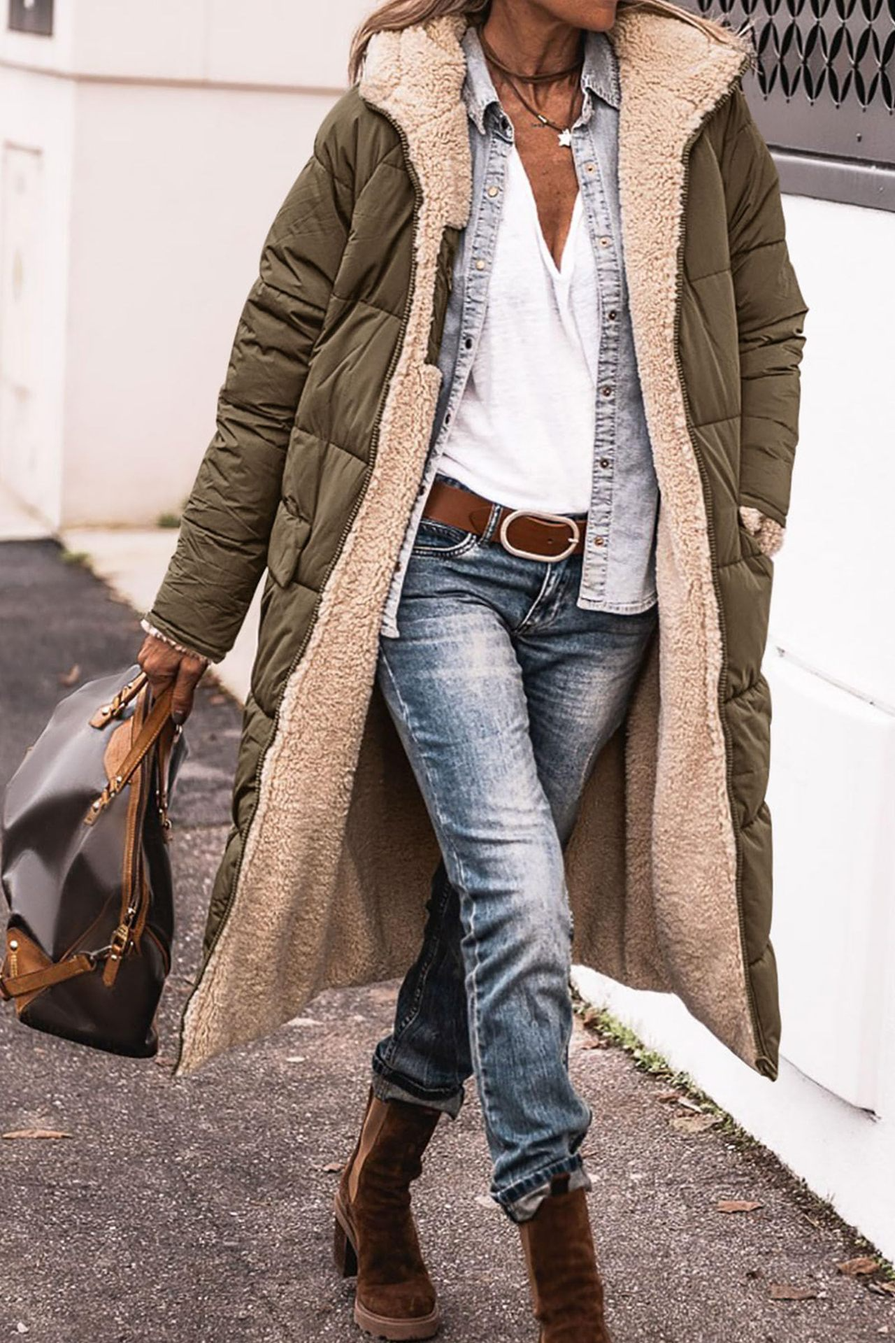 Marisela | Women's Long Puffer Coat with Sherpa Lining