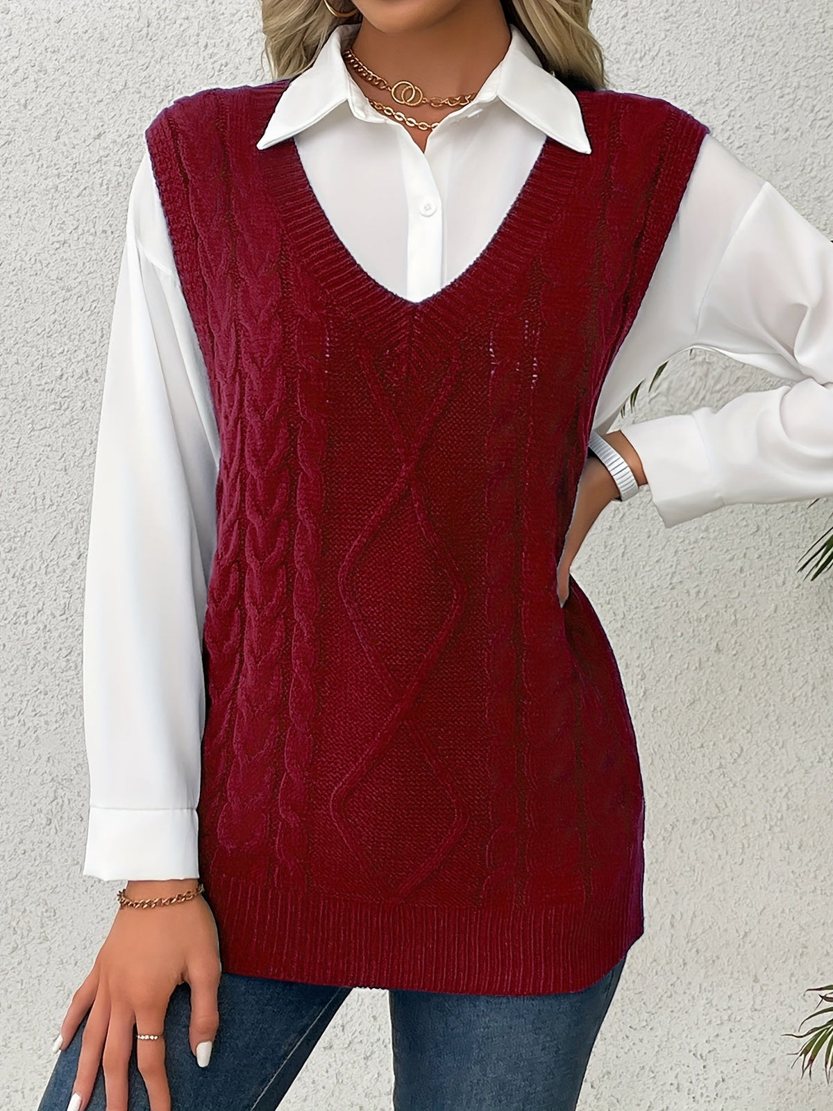 Delaney | Women's Cable Knit V-Neck Sweater Vest