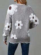 Camille | Women's V-Neck Sweater with Textured Floral Detail