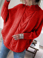 Wren | Women's Wool Cable Knit High-Neck Sweater with Flared Hem for Casual Fall Wear