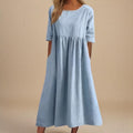 Smock Waist Cotton Casual Midi Dress