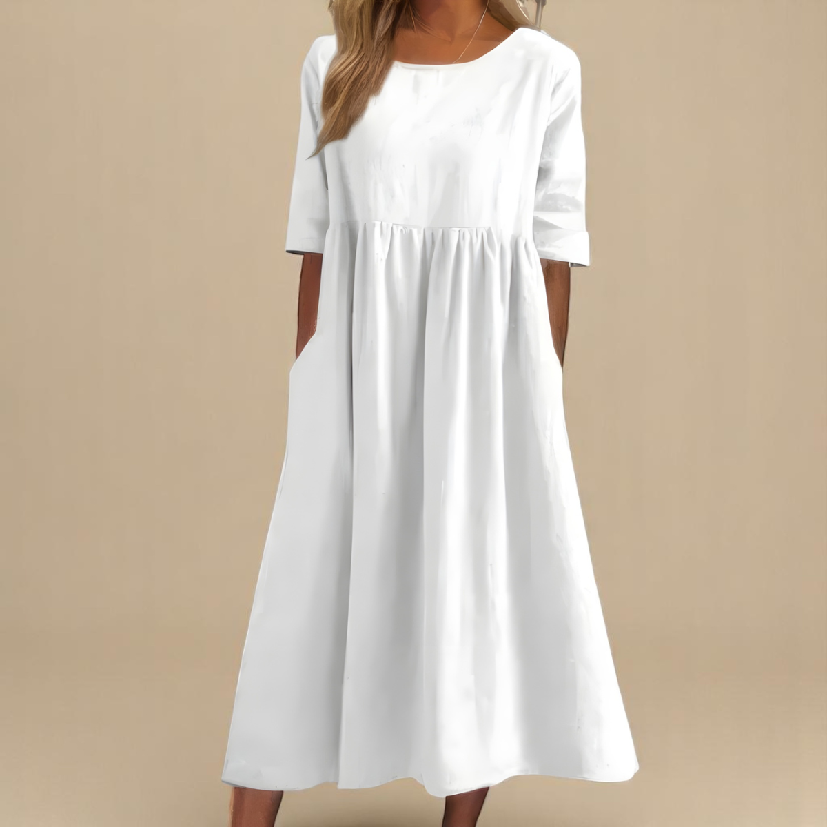 Smock Waist Cotton Casual Midi Dress