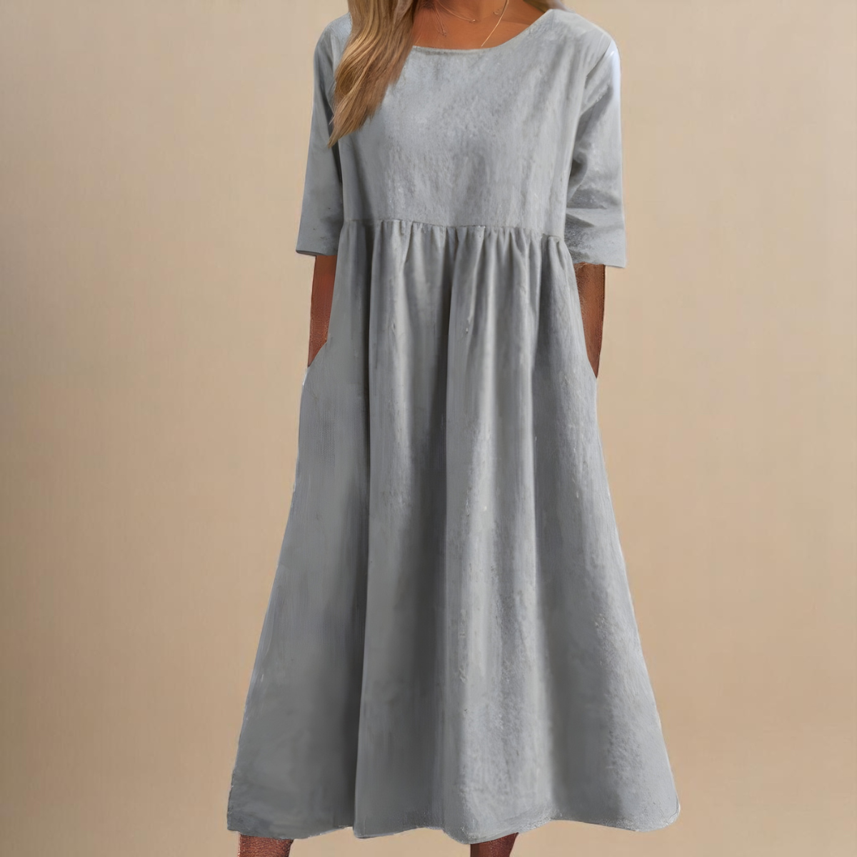 Smock Waist Cotton Casual Midi Dress