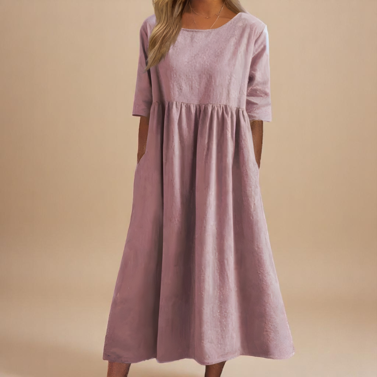 Smock Waist Cotton Casual Midi Dress