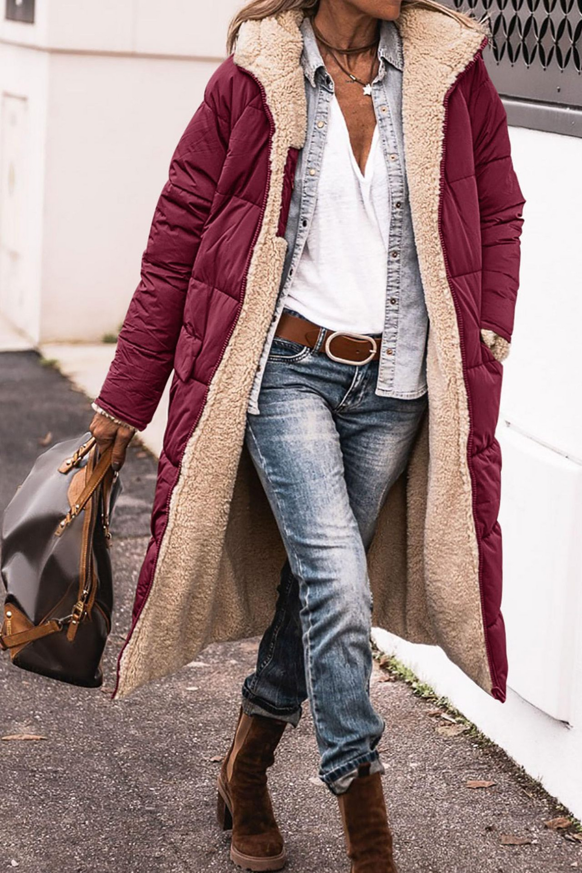 Marisela | Women's Long Puffer Coat with Sherpa Lining