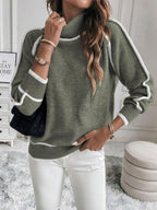 Faye | Women's Turtleneck Sweater with Contrast Stripe Detail, Cropped