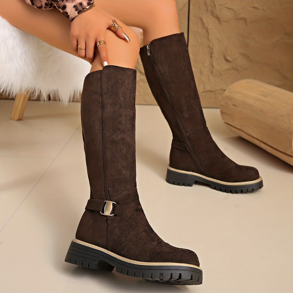 Cosima | Women's Chunky Platform Knee High Zip Boots