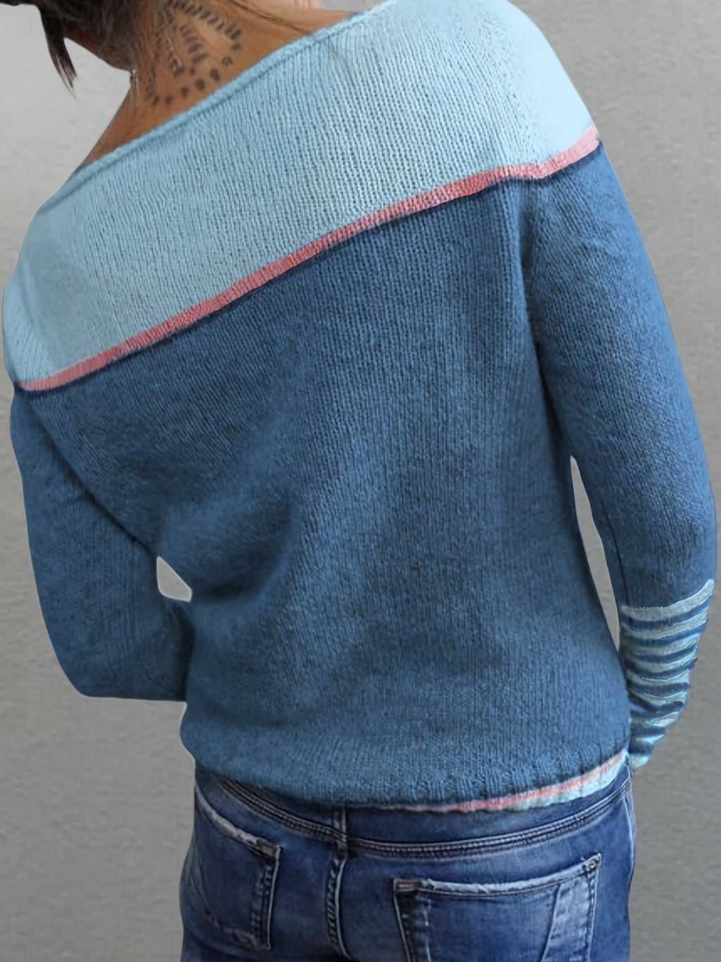 Ophelia | Women's Colorblock Sweater with Mismatched Striped Cuffs