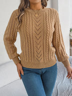 Elspeth | Women's Pointelle Cable Knit Crew Neck Sweater