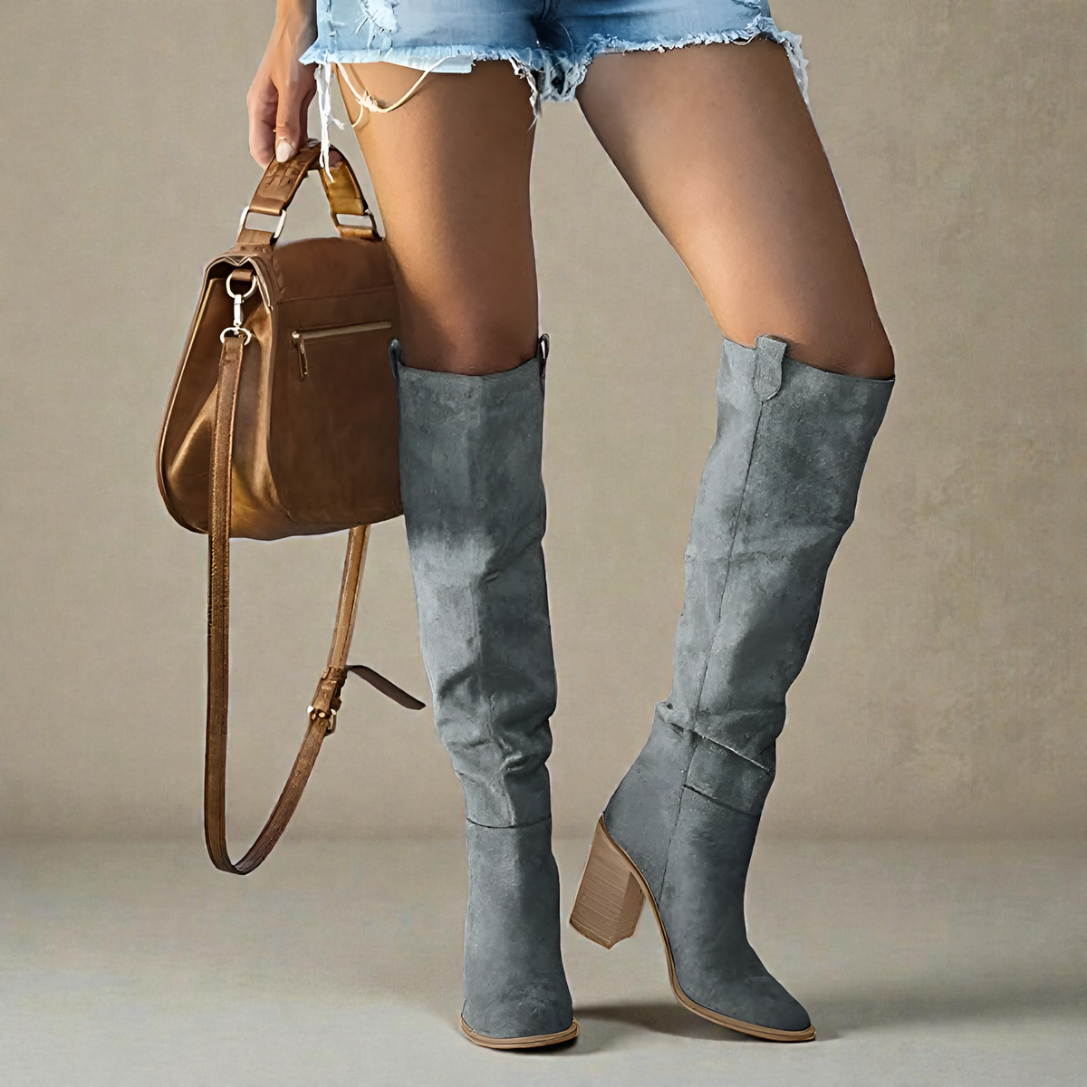 Rosamund | Women’s Block Heel Slouch Knee High Boots