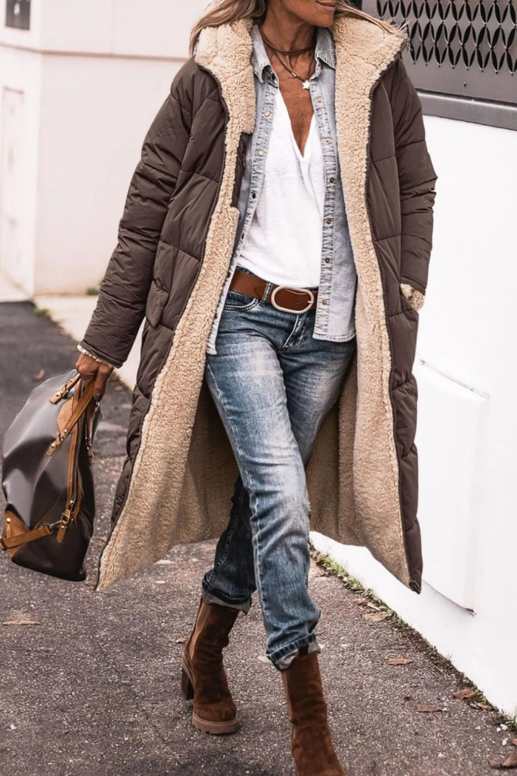 Marisela | Women's Long Puffer Coat with Sherpa Lining