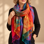 Sabrina | Women’s Feather Print Scarf with Tassels