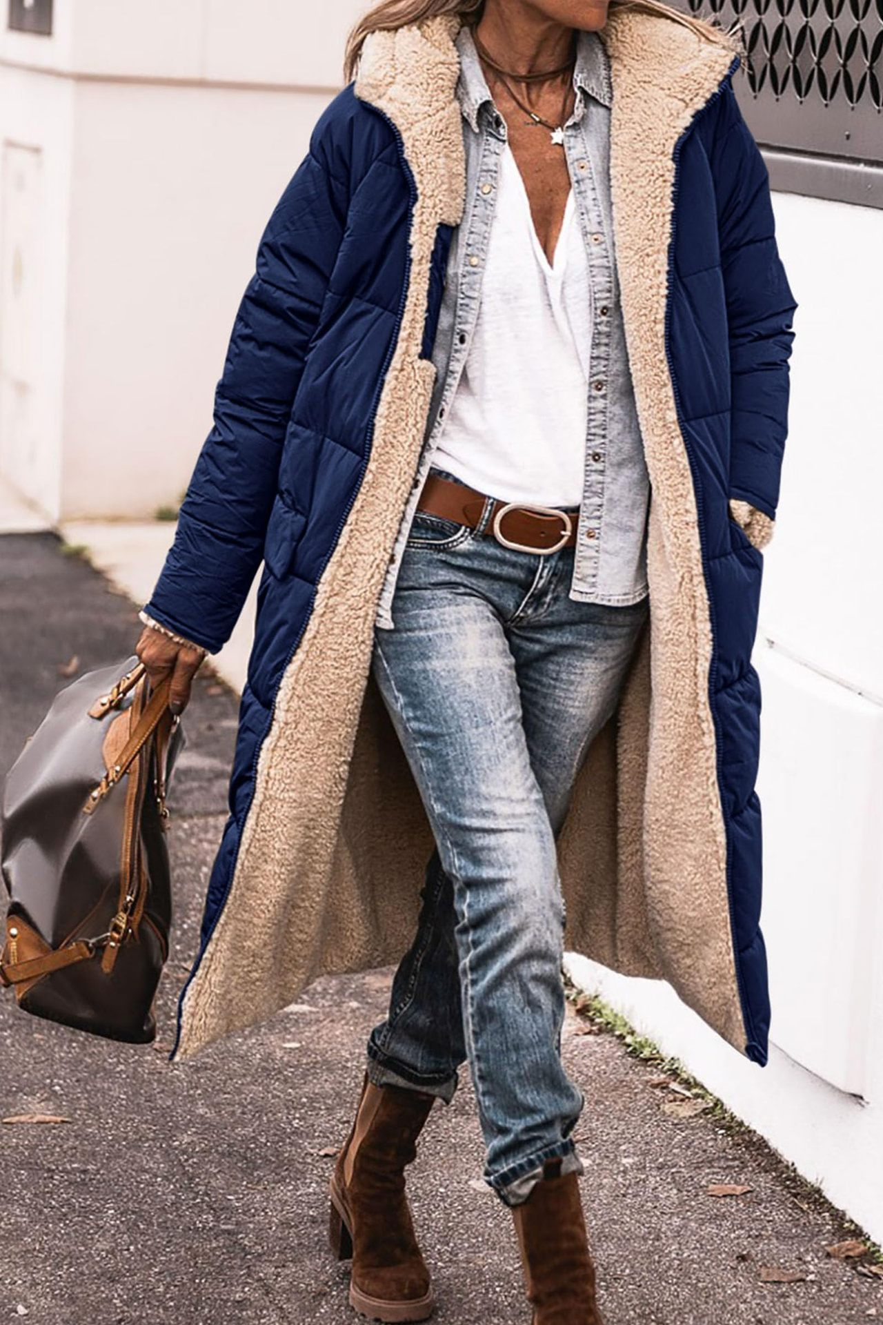 Marisela | Women's Long Puffer Coat with Sherpa Lining