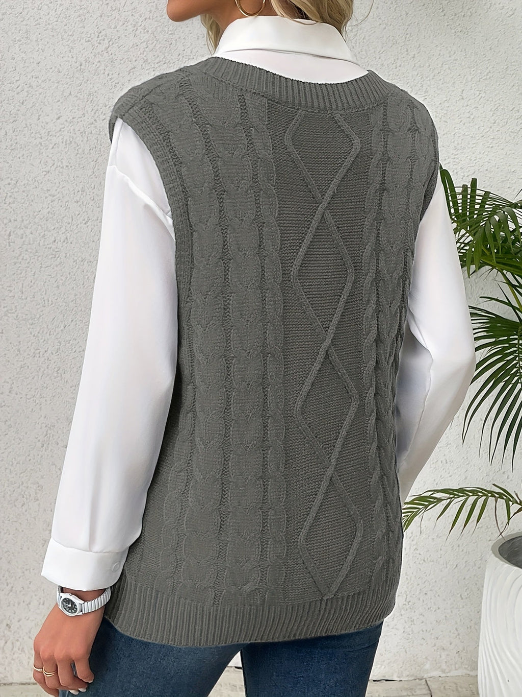 Delaney | Women's Cable Knit V-Neck Sweater Vest