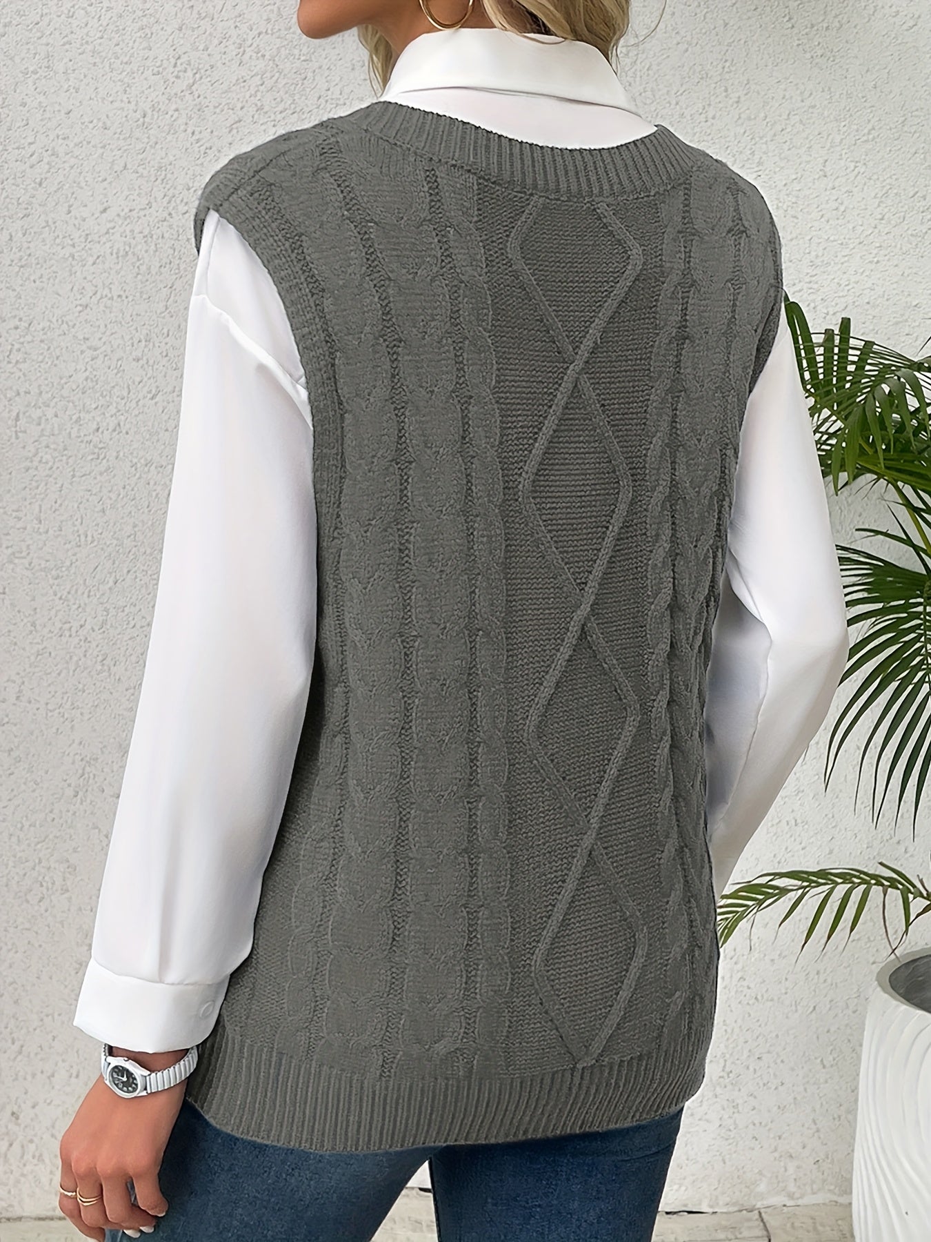 Delaney | Women's Cable Knit V-Neck Sweater Vest