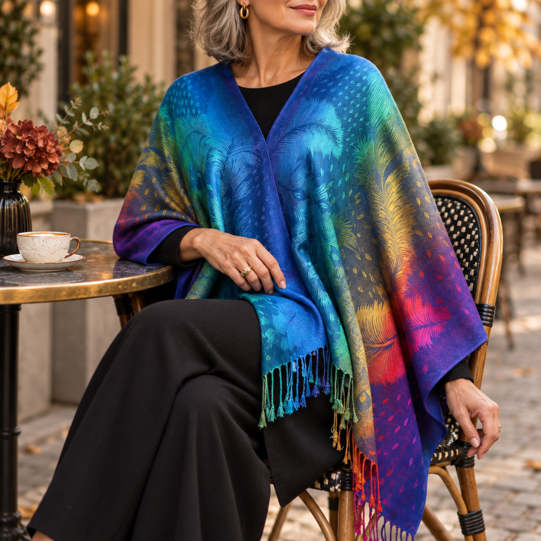 Sabrina | Women’s Feather Print Scarf with Tassels