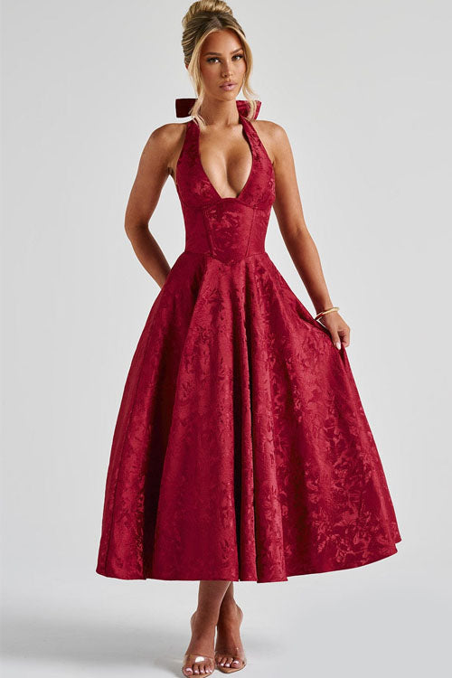 Jacquard Halterneck Homecoming Maxi Dress