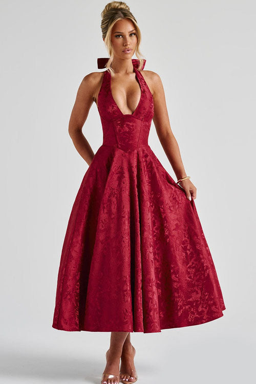 Jacquard Halterneck Homecoming Maxi Dress