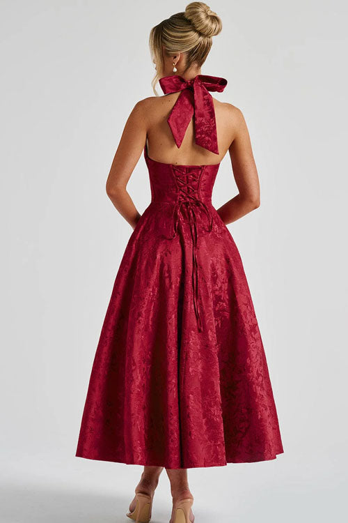 Jacquard Halterneck Homecoming Maxi Dress
