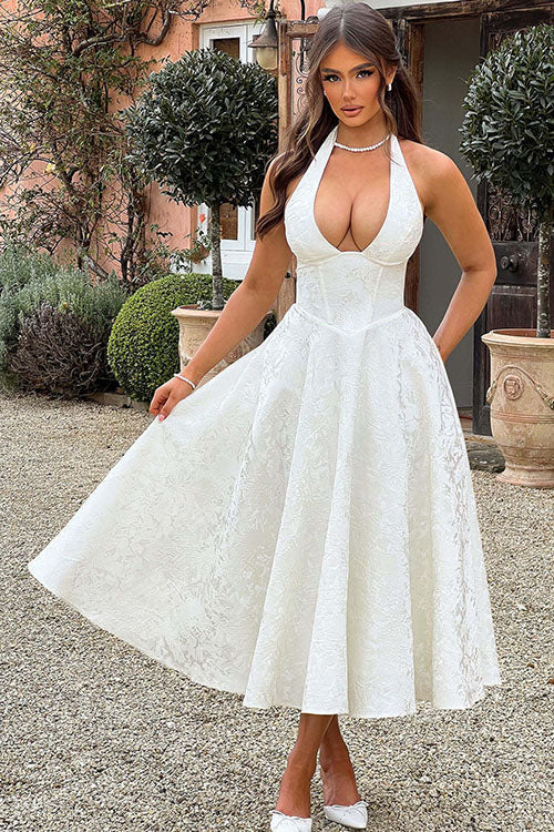 Jacquard Halterneck Homecoming Maxi Dress