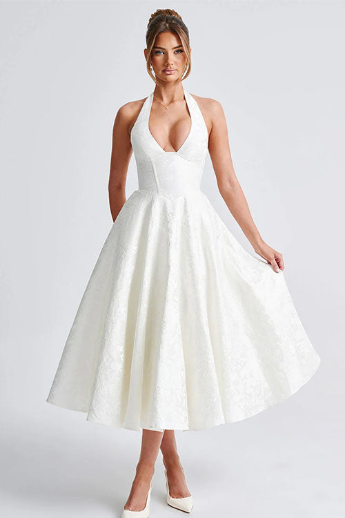 Jacquard Halterneck Homecoming Maxi Dress
