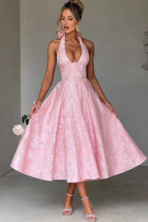 Jacquard Halterneck Homecoming Maxi Dress