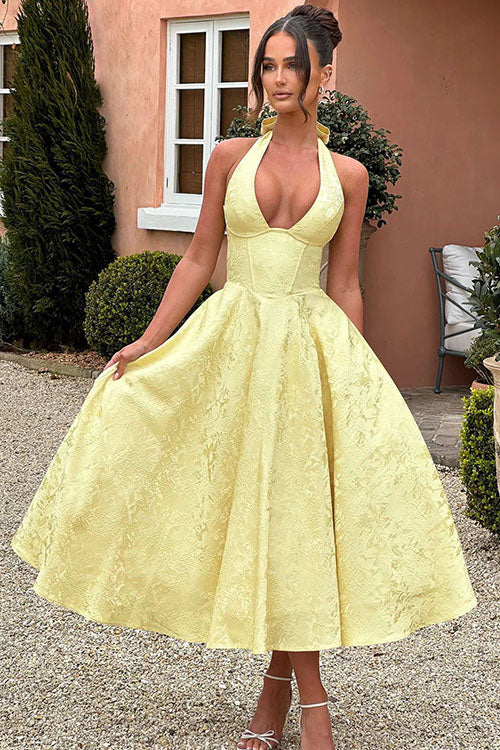 Jacquard Halterneck Homecoming Maxi Dress