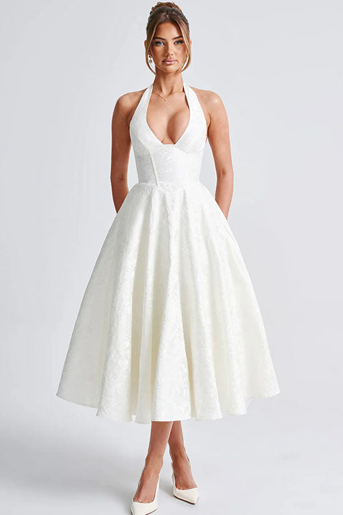 Jacquard Halterneck Homecoming Maxi Dress