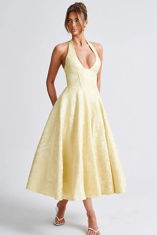 Jacquard Halterneck Homecoming Maxi Dress