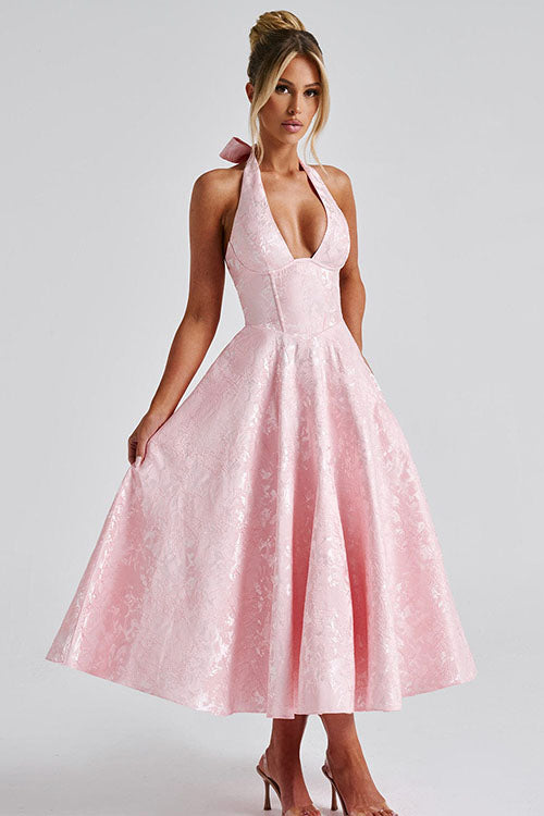 Jacquard Halterneck Homecoming Maxi Dress