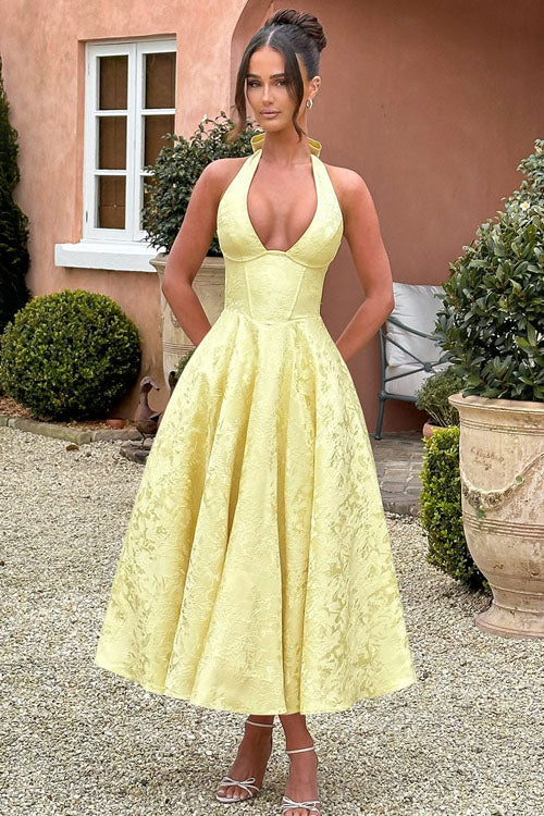 Jacquard Halterneck Homecoming Maxi Dress