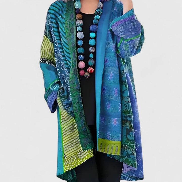 Isolde | Women's Woven Patchwork Kimono Duster Cardigan with Open Front